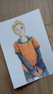 Zeichnung für Lizzy, eine junge Frau mit blonden Haaren, eine breiten Lächeln und einem großen Traum
