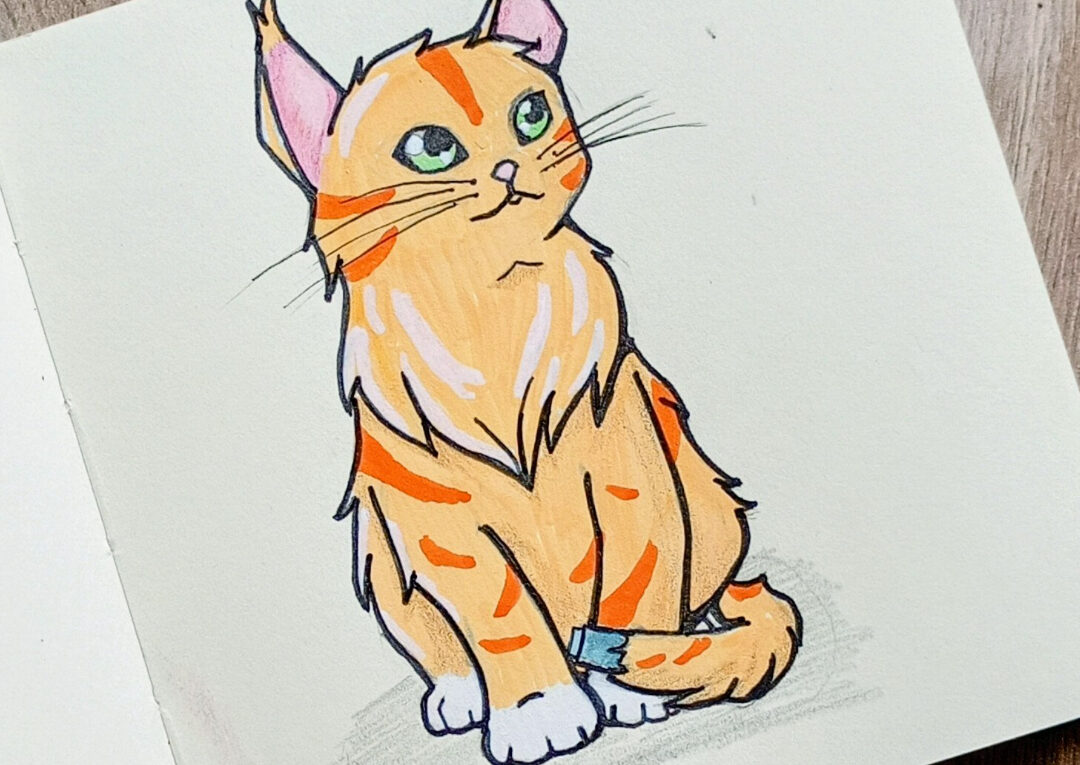 Patch, Zeichnung einer roten Katze mit Puschelohren