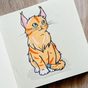 Patch, Zeichnung einer roten Katze mit Puschelohren